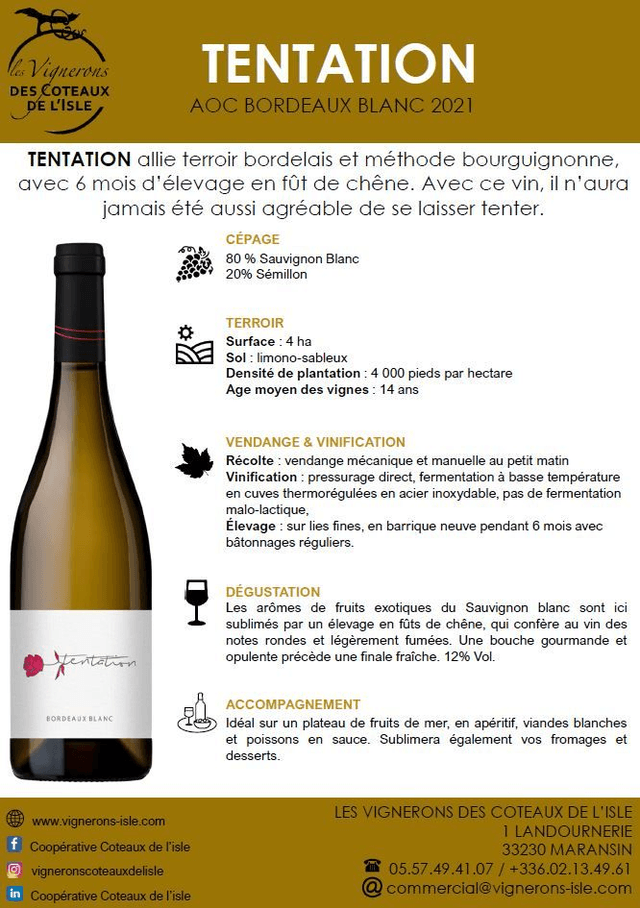 Tentation Blanc 2021, 75cl