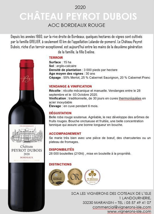 Château Peyrot Dubois 2020, 75cl